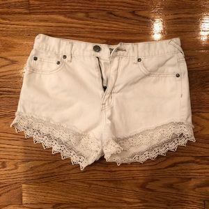 Free People crochet hem jean shorts